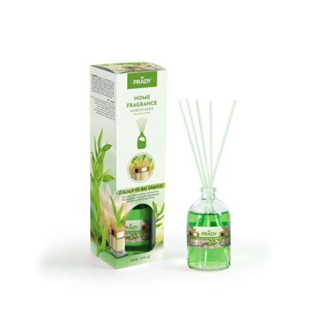 Prady Mikado Eucalyptus Balsamique Désodorisant - Bouteille en verre de 100 ml et baguettes de diffusion