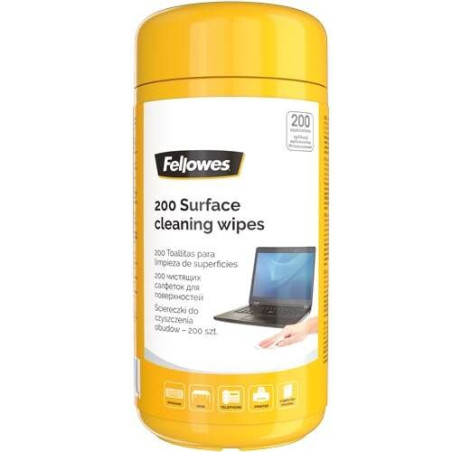 Fellowes Paquet de 200 lingettes nettoyantes pour surfaces