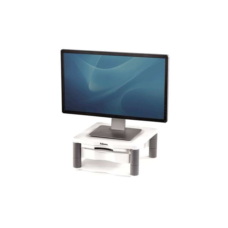 Fellowes Monitor Stand Plus - Réglable sur 5 hauteurs - Tiroir de rangement - Jusqu'à 36 kg - Couleur Gris