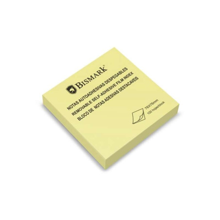 Bismark Pack de 100 Notes Autocollantes 76x76mm - Forte Adhérence - Facile à Utiliser - Couleur Jaune