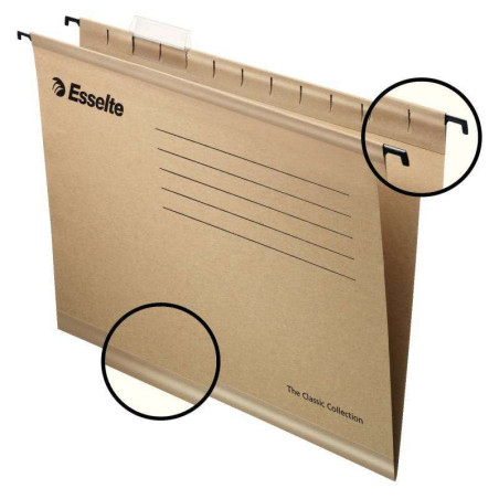 Esselte Classic Folio Pack de 50 Dossiers Suspendus Renforcés - 10 Fois Plus Résistants