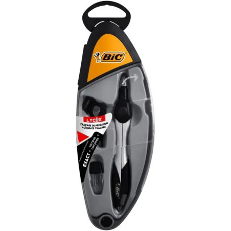 Compas Bic Exact pour porte-mine ou porte-mine - Corps en métal noir ou rouge aléatoire
