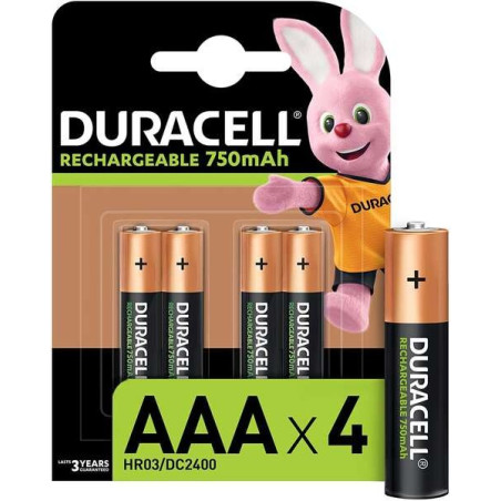 Piles rechargeables Duracell NiHM AAA HR03 1,2 V 750 mAh - Préchargées - 4 unités