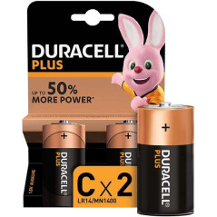 Piles alcalines Duracell C Plus LR14 15V - 2 unités