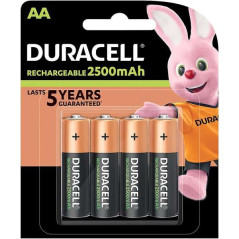 Piles rechargeables Duracell NiHM AA LR6 12 V 2500 mAh - Préchargées - 4 unités