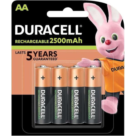 Piles rechargeables Duracell NiHM AA LR6 12 V 2500 mAh - Préchargées - 4 unités