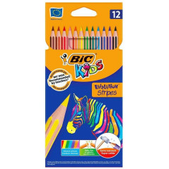 Bic Kids Evolution Stripes Boîte de 12 Crayons de Couleurs Assortis - En Résine - Pointe Ultra-résistante