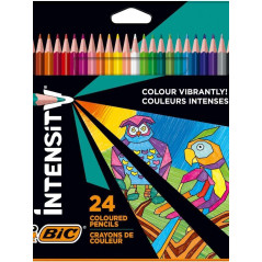 Bic Intensity Triangle Boîte de 24 Crayons de Couleur Triangulaires - Mine 3,20 mm - Fabriqués sans Bois - Couleurs Assorties