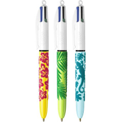 Pack de 12 - Stylo Bille Rétractable Bic 4 Couleurs Velours - Pointe Moyenne 10 mm - Encre à Base dHuile - Motif Jungle