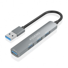 Hub USB Aisens Ultra Slim en aluminium - 1xUSB30  3xUSB20 - Haute vitesse 5 Gbits - Alimenté par bus USB - Couleur grise