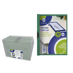 Pack de 5 - Dossier Bismark pour 30 feuilles A4 avec clip latéral en métal - Polypropylène transparent - Couleur vert