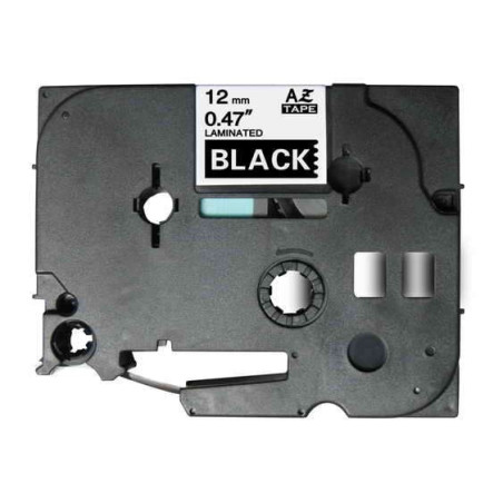 Ruban pour étiquettes laminé générique Brother TZe335 - Texte blanc sur fond noir - Largeur 12 mm x 8 mètres