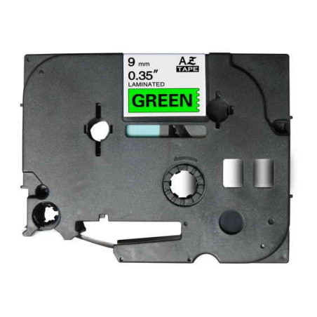 Ruban pour étiquettes laminé générique Brother TZe721 - Texte noir sur fond vert - Largeur 9 mm x 8 mètres
