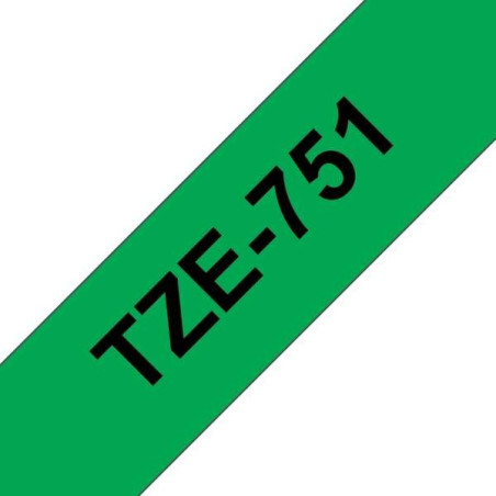 Ruban pour étiquettes laminé générique Brother TZe751 - Texte noir sur fond vert - Largeur 24 mm x 8 mètres