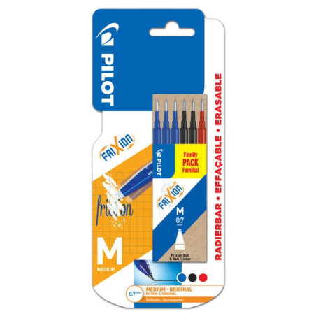 Pilot Pack de 6 Recharges pour Frixion Ball et Frixion Clicker - Pointe Boule Ronde 0,7mm - Course 0,4mm