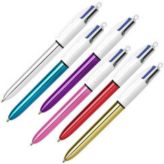 Pack de 12 - Stylo à bille rétractable Bic 4 Colors Shine - Pointe moyenne 1,0 mm - Encre à base d'huile
