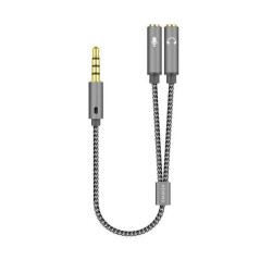 Aisens Câble Adaptateur Audio JACK 35 4 PinsM-2xJACK 35 3 PinsH - 25cm - Couleur Gris