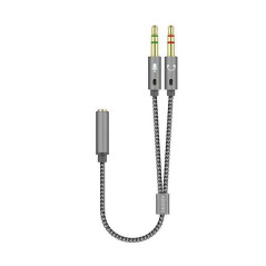 Aisens Câble Adaptateur Audio JACK 35 4 PinsH-2xJACK 35 3 PinsM - 25cm - Couleur Gris