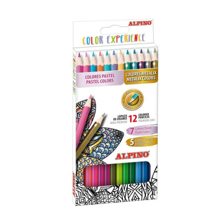 Alpino Color Experience Pack de 12 Crayons de Couleur Premium en Couleurs Pastel et Métallisées