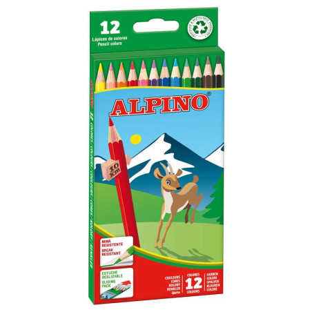 Alpino Lot de 12 Crayons de Couleur Hexagonaux - Mine 3 mm - Incassables - Plateau Amovible - Couleurs Assorties