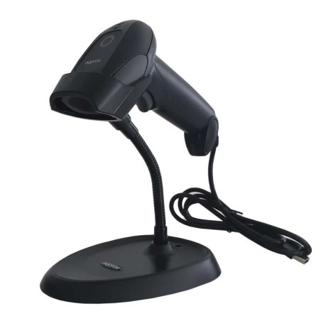 Lecteur de codes-barres USB 1D environ avec support - Indicateur LED Beeper - Vitesse 300 fois par seconde - Couleur noire