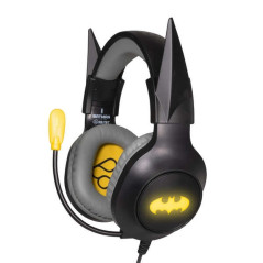 FR-TEC Batman Casque de jeu avec microphone pliable – Bandeau réglable – Coussinets rembourrés – Éclairage LED jaune – Couleur