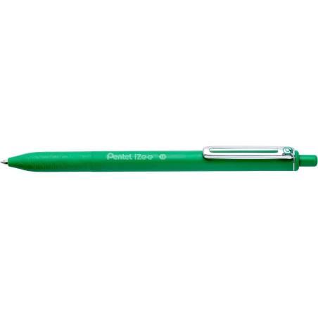 Pack de 12 - Pentel iZee Stylo à bille rétractable - Pointe 07 mm - Course 035 mm - Clip en métal - Couleur verte