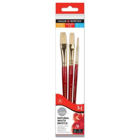 Daler Rowney Simply Lot de 3 brosses à cheveux naturels T-2 - Poils blancs - Design ergonomique - Couleur marron