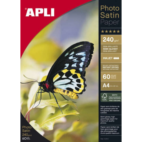 Apli Papier Photo Photosatin A4 240g 60 Feuilles