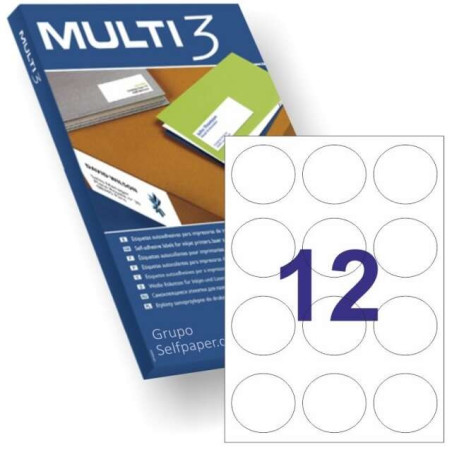 Multi3 Pack de 1200 étiquettes rondes diamètre 60 mm - 100 feuilles x 12 étiquettes - Adaptées à limpression laser et encre