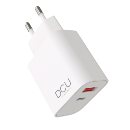 DCU Tecnologic Chargeur USB Type C PD 20W + USB QC 3.0 18W - Charge Rapide - Puissant et Polyvalent - Couleur Blanc