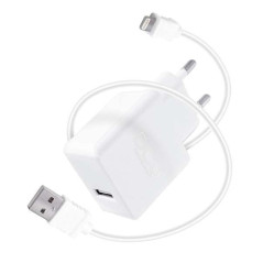 DCU Tecnologic Chargeur USB 5V 2,4A + Câble Lightning MFI - 1m - Chargement Rapide et Sûr - Connecteur C89 - Couleur Blanc