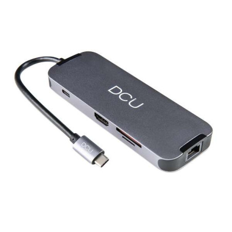 DCU Tecnologic Hub USB Type C - Connexion HDMI 4K - Prise Audio 35 mm - 3 USB 30 - Gigabit Ethernet - Lecteur de Carte SDTF