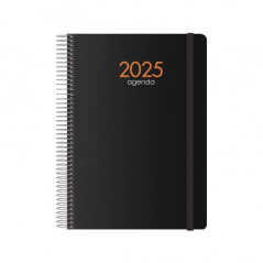Agenda Annuel Dohe Syncro - Vue Semaine - Couverture Plastique - Fermeture Elastique - Taille 15x21cm - Couleur Noir