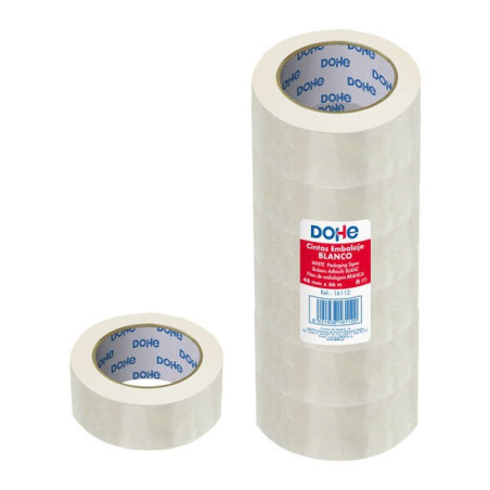 Pack de 6 - Joint Polypropylène Dohe 48mmx66m - Adhésif Puissant - Couleur Blanc