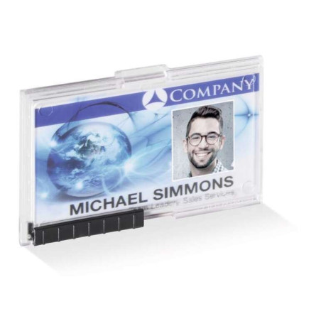 Identifiant Pushbox Durable pour 1 Carte - Boîtier de Fixation pour Clip, Ruban Textile ou Yoyo