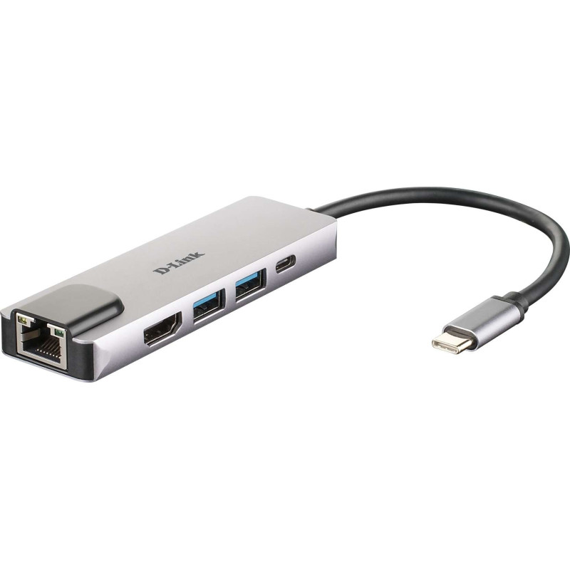 Hub USB?C D-Link 5 en 1 2 ports USB 3.0 + 1 HDMI + 1 RJ45 - Plug & Play