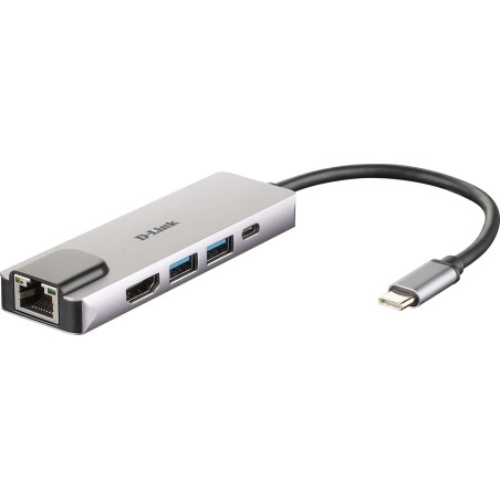 Hub USB?C D-Link 5 en 1 2 ports USB 3.0 + 1 HDMI + 1 RJ45 - Plug & Play