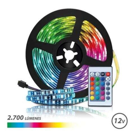 Bande LED Elbat RGB 12V 2700lm - 30 Leds par mètre - Télécommande - Longueur 5m