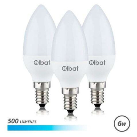 Ampoules LED Elbat C37 Pack de 3 - 6W - 500LM - Culot E14 - Lumière Froide - Economie d'énergie - Blanc Froid