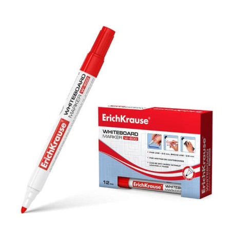 Pack de 12 - Marqueur pour tableau blanc Erichkrause W-500 - Pointe ogive - Course de 0,8 à 2,5 mm - Encre à base d'alcool