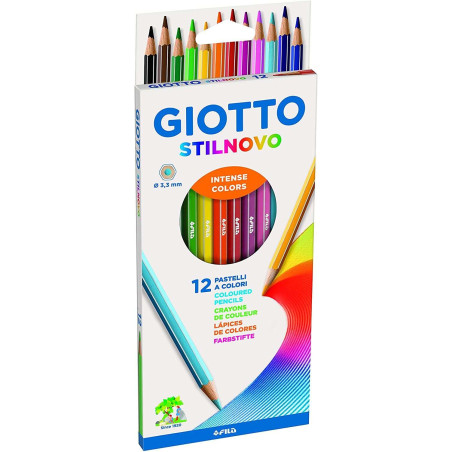 Giotto Stilnovo Paquet de 12 Crayons de Couleur Hexagonaux - Mine 33 mm - Bois - Couleurs Assorties