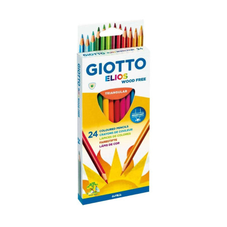 Giotto Elios Giant Wood Free Lot de 24 crayons de couleur triangulaires - Sans bois - Mine 5 mm - Couleurs assorties