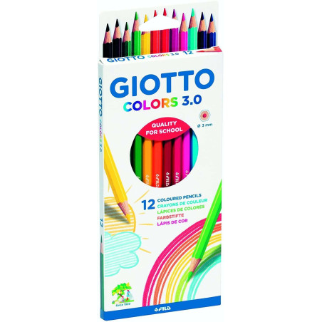 Giotto Colors 30 Paquet de 12 Crayons de Couleur Hexagonaux - Mine 3 mm - Bois - Couleurs Assorties