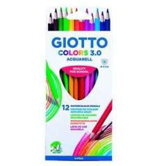 Giotto Colors Acquarell 30 Lot de 12 crayons aquarelle triangulaires - Mine 3 mm - Bois - Couleurs assorties