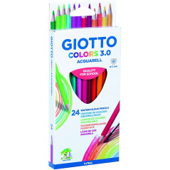 Giotto Colors Acquarell 3.0 Lot de 24 crayons aquarelle triangulaires - Mine 3 mm - Bois - Couleurs assorties