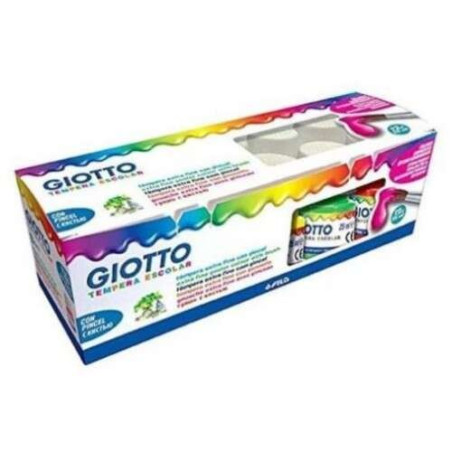 Giotto Tempera Pack de 12 Pots de 25 ml  Pinceau - À base deau - Excellente couverture - Couleurs assorties