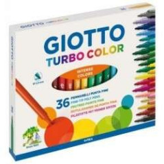 Giotto Turbo Color Pack de 36 Marqueurs - Pointe Fine 28 mm - Encre à leau - Lavable - Couleurs assorties