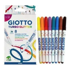 Giotto Turbo Glitter Pack de 8 Marqueurs - Pointe Fine 2,8 mm - Encre à Eau - Lavable - Couleurs Assorties