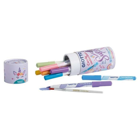 Giotto Candy Collection Turbo Soft Brush Pot de 12 marqueurs pointe pinceau + pinceau - Couleurs pastel assorties